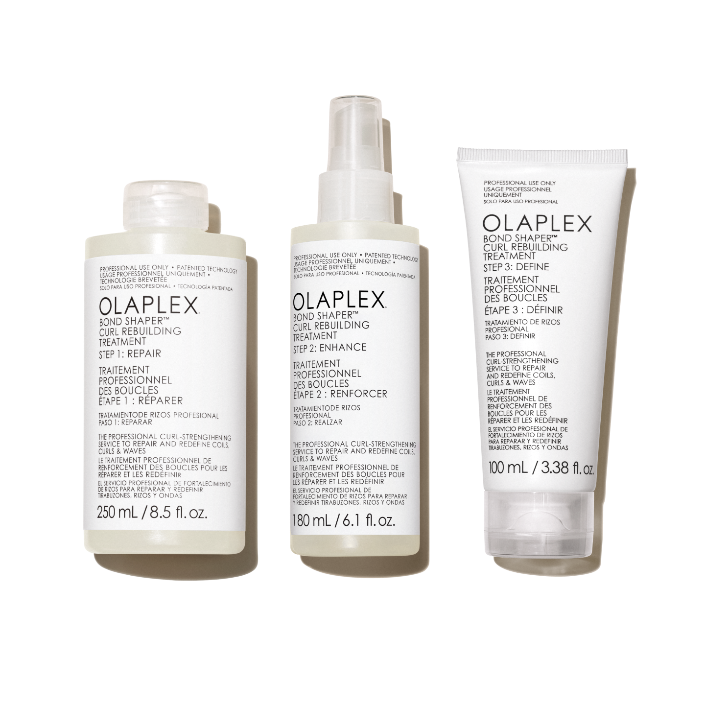 Olaplex Bond Shaper Curl Rebuilding Treatment: i tre step da 250, 180 e 100 ml