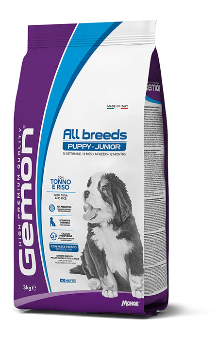 Gemon All Breeds Puppy and Junior con Tonno e Riso — sacco da 15 kg