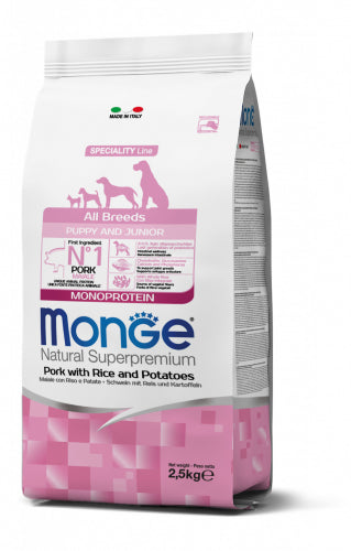 Monge Natural Superpremium All Breeds Puppy & Junior Monoprotein Maiale con Riso e Patate — sacco da 12 kg
