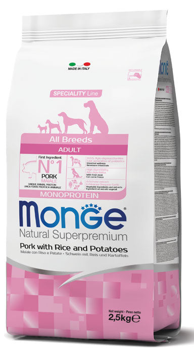 Monge Natural Superpremium All Breeds Adult Monoprotein Maiale con Riso e Patate — sacco da 12 kg