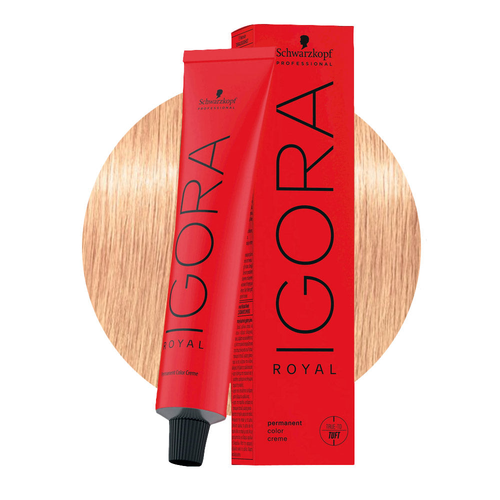 IGORA ROYAL 9,5-49 pastello beige violetto · Nude — tubo 60 ml e ciocca colore