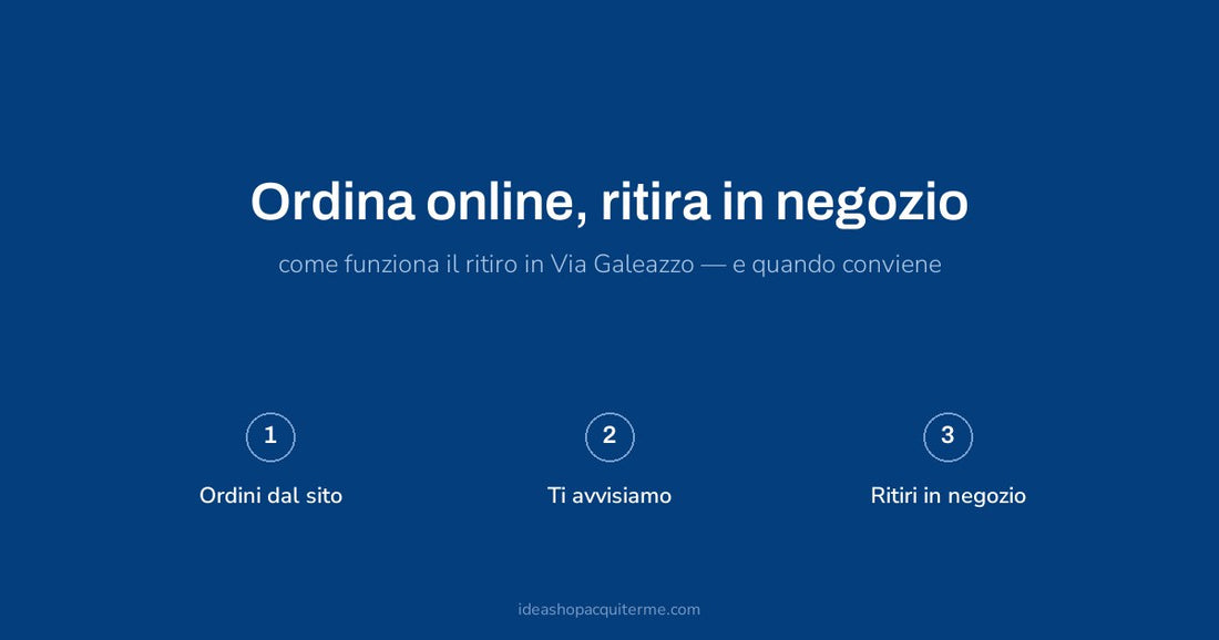Ordina online e ritira in negozio in tre passaggi: ordini dal sito, ti avvisiamo, ritiri in Via Galeazzo