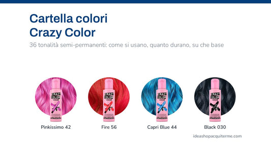 Cartella colori Crazy Color — Pinkissimo 42, Fire 56, Capri Blue 44 e Black 030