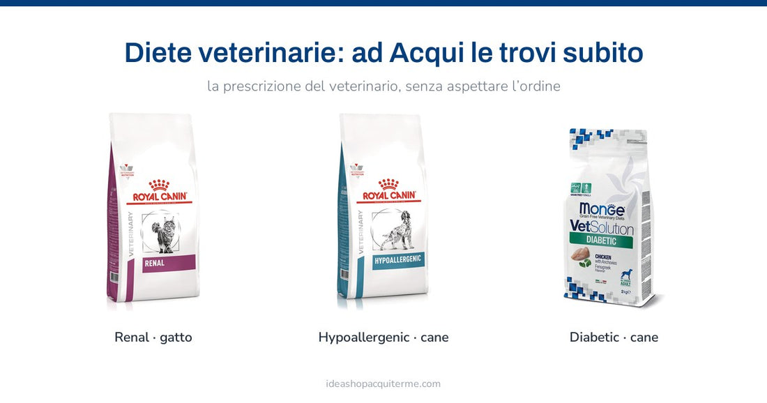 Diete veterinarie disponibili in negozio: Royal Canin Renal e Hypoallergenic, Monge VetSolution Diabetic