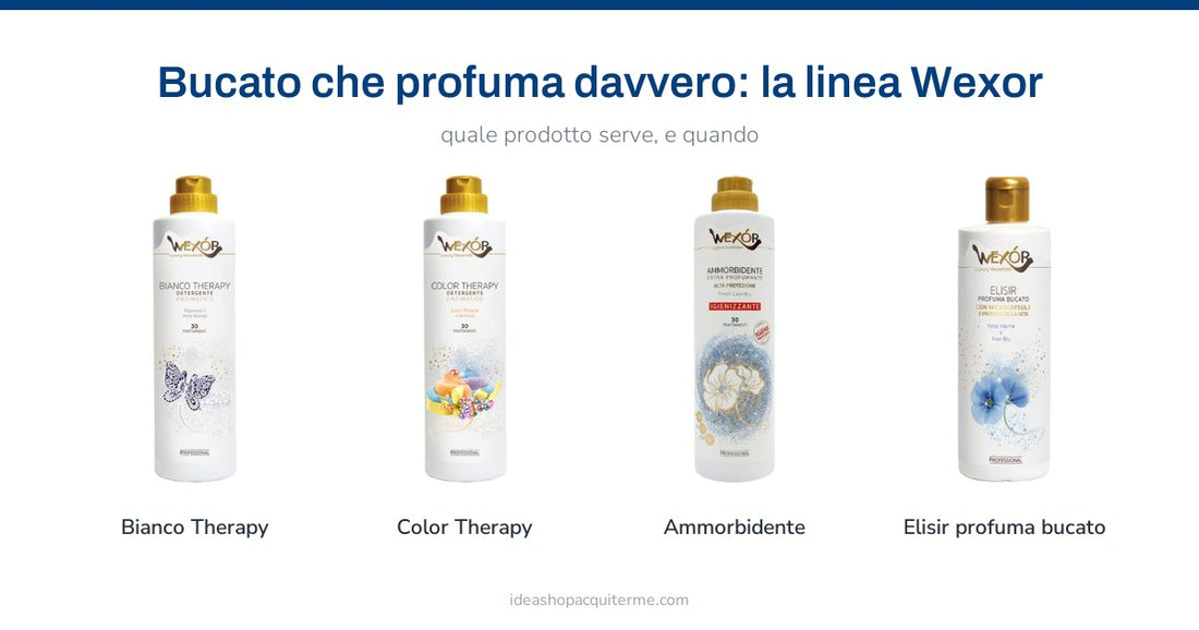 La linea Wexor per il bucato: Bianco Therapy, Color Therapy, ammorbidente ed elisir profuma bucato