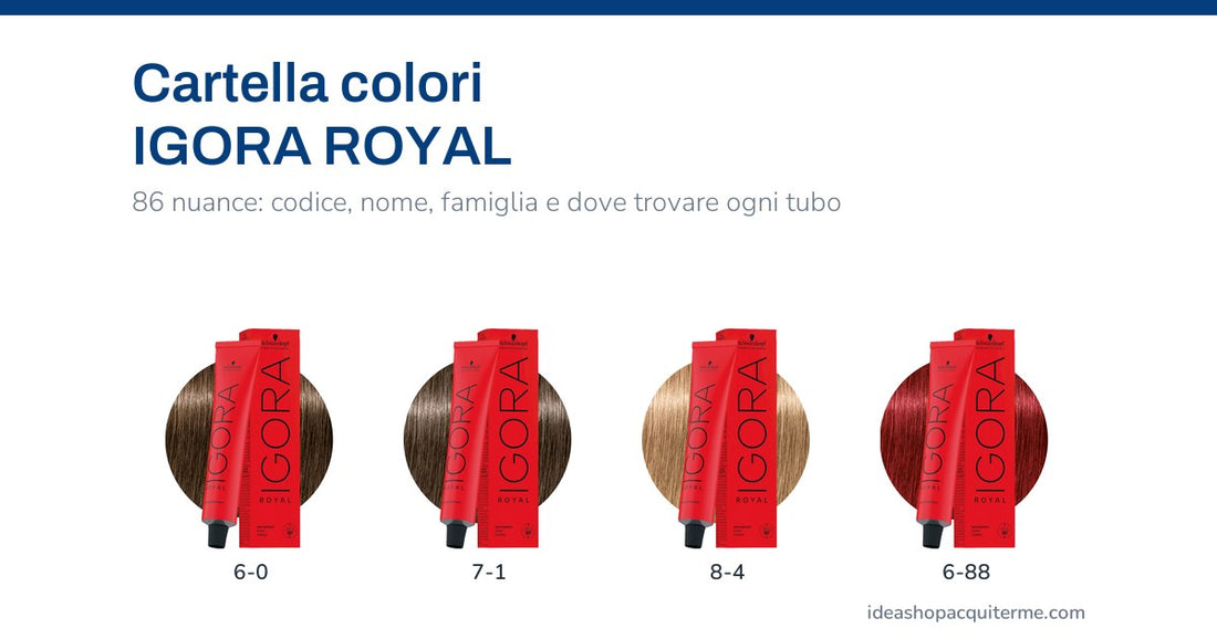 Quattro tubi Schwarzkopf IGORA ROYAL da 60 ml con la ciocca colore: 6-0, 7-1, 8-4 e 6-88