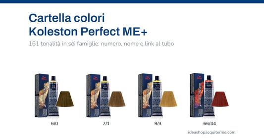 Quattro tubi Wella Koleston Perfect ME+ da 60 ml con la ciocca colore: 6/0, 7/1, 9/3 e 66/44