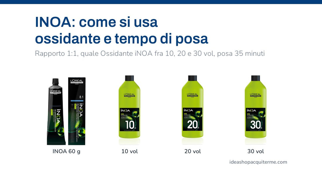 L'Oréal INOA: come si usa — tubo INOA 60 g con Ossidante iNOA 10, 20 e 30 vol