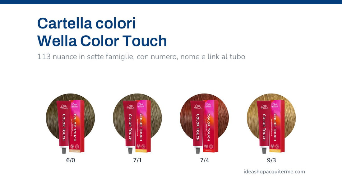Cartella colori Wella Color Touch — tubi 6/0, 7/1, 7/4 e 9/3 con ciocca colore
