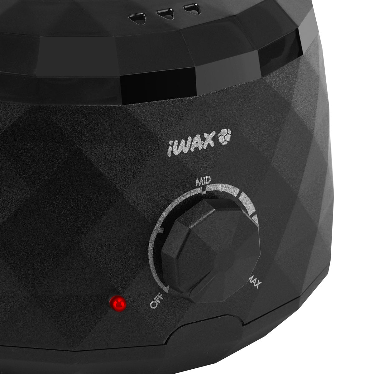 Dettaglio della manopola di temperatura OFF-MID-MAX dello scaldacera iWax