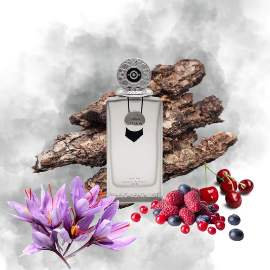 Silver Saffron con le sue note: zafferano, oud, rosa e frutti rossi