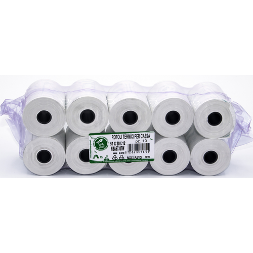 Rotoli carta termica per registratore di cassa 57x30 BPA free, blister da 10 rotoli Rotolificio Pugliese