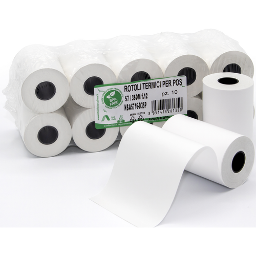 Rotoli carta termica per POS 57x35 BPA free, blister da 10 rotoli Rotolificio Pugliese