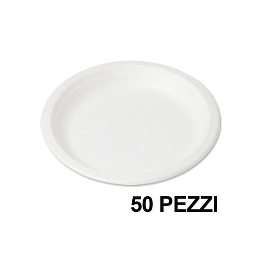 Piatti piani in polpa di cellulosa 22 cm Usobio, confezione 50 pezzi