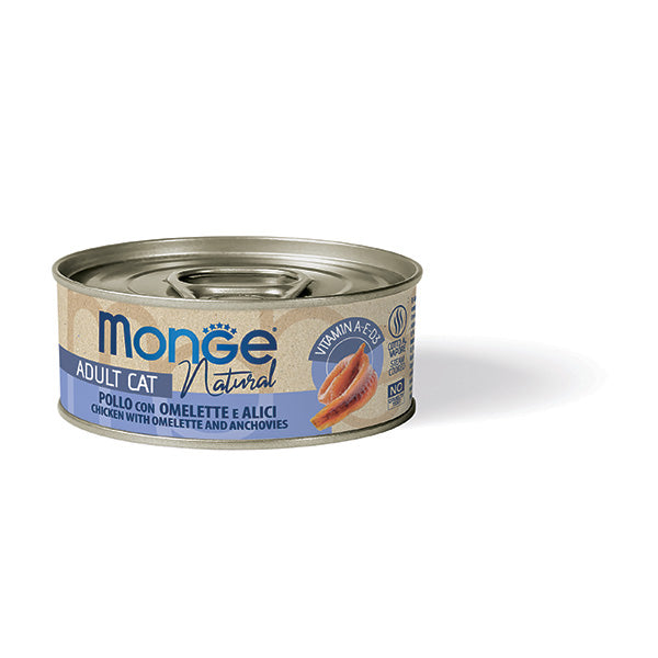 Monge Natural pollo con omelette e alici — scatoletta da 80 g