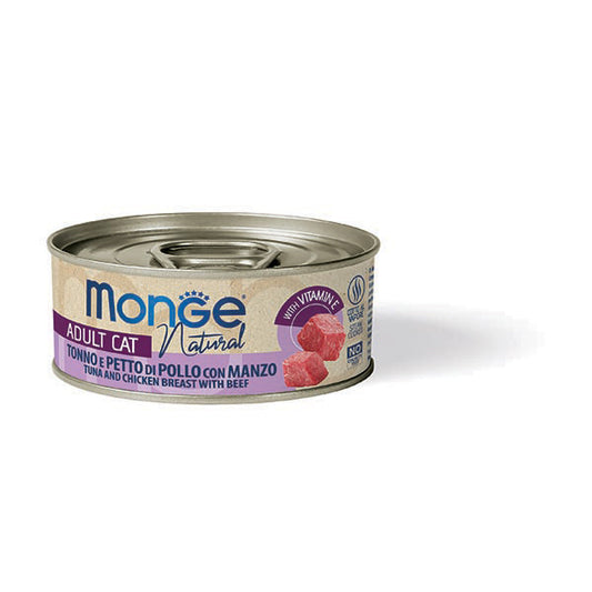 Monge Natural tonno e petto di pollo con manzo — scatoletta da 80 g