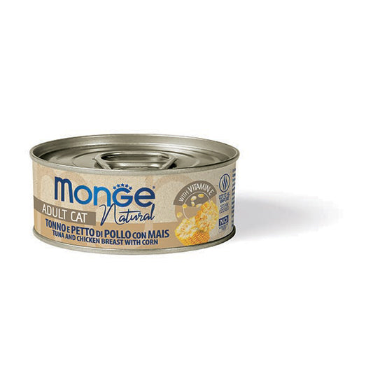 Monge Natural tonno e petto di pollo con mais — scatoletta da 80 g