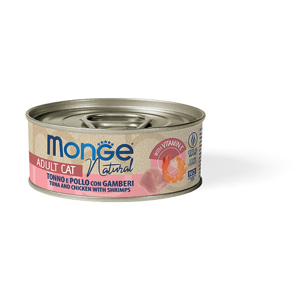 Monge Natural tonno e pollo con gamberi — scatoletta da 80 g