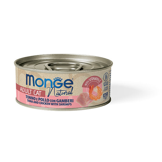 Monge Natural tonno e pollo con gamberi — scatoletta da 80 g