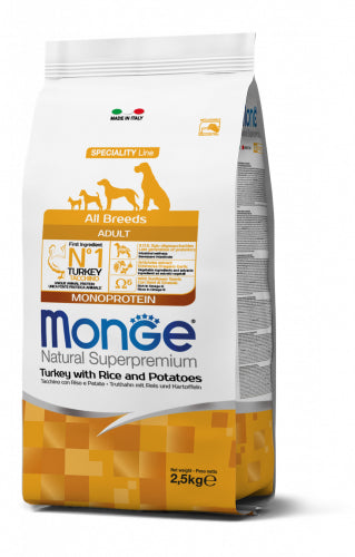 Monge Natural Superpremium All Breeds Adult Monoprotein Tacchino con Riso e Patate — sacco da 12 kg