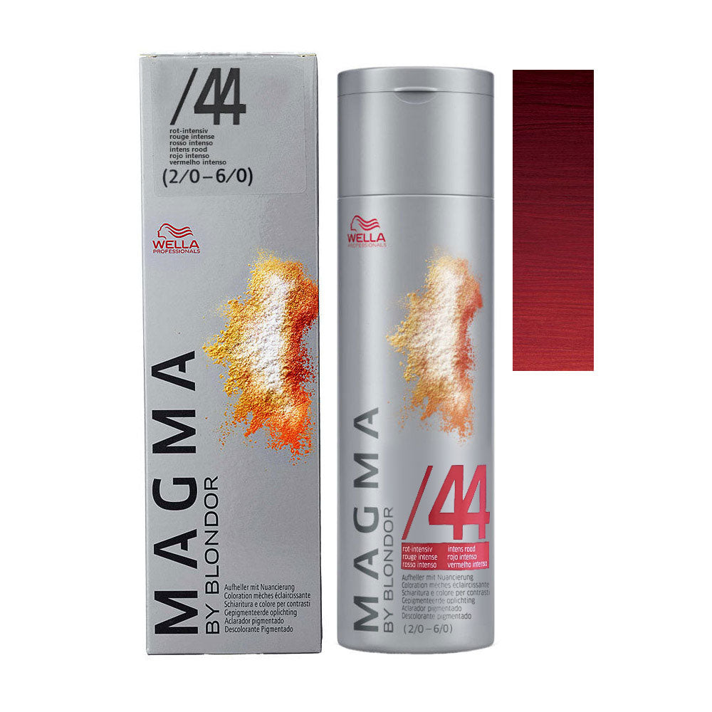 Wella Magma /44 — barattolo 120 g, astuccio e ciocca colore