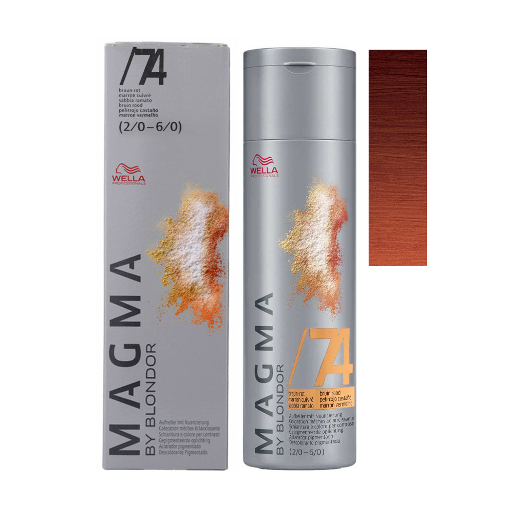 Wella Magma /74 — barattolo 120 g, astuccio e ciocca colore