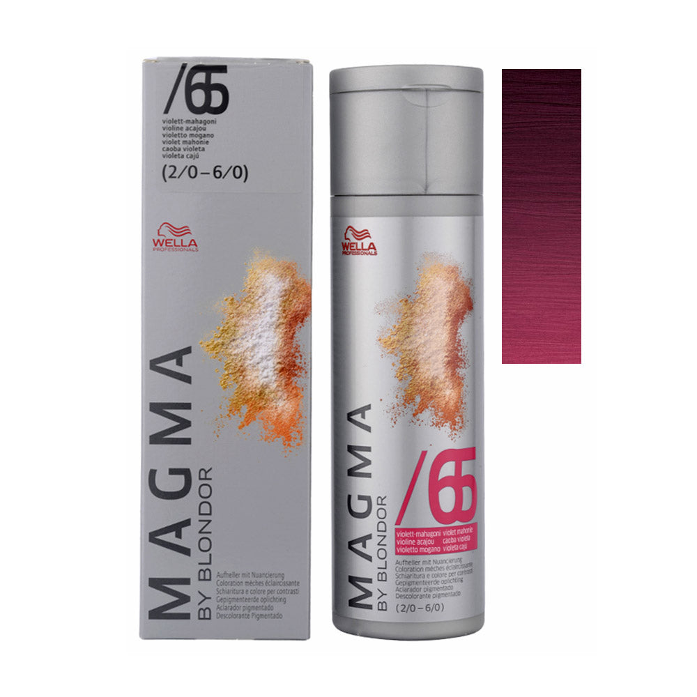 Wella Magma /65 — barattolo 120 g, astuccio e ciocca colore