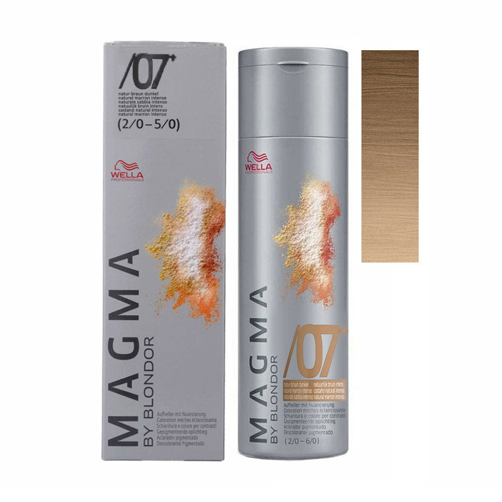 Wella Magma /07+ — barattolo 120 g, astuccio e ciocca colore