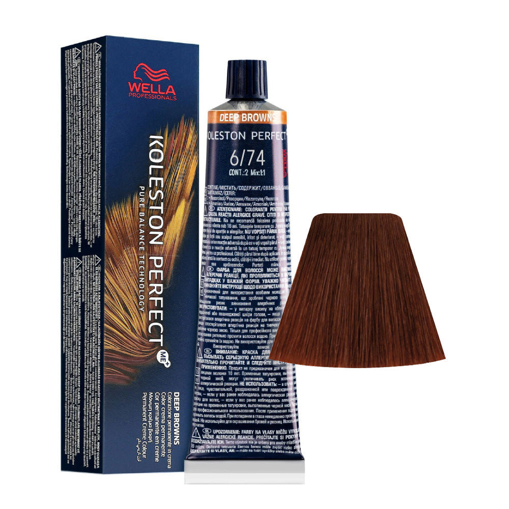 Koleston Perfect ME+ Deep Browns 6/74 — tubo 60 ml e ciocca colore