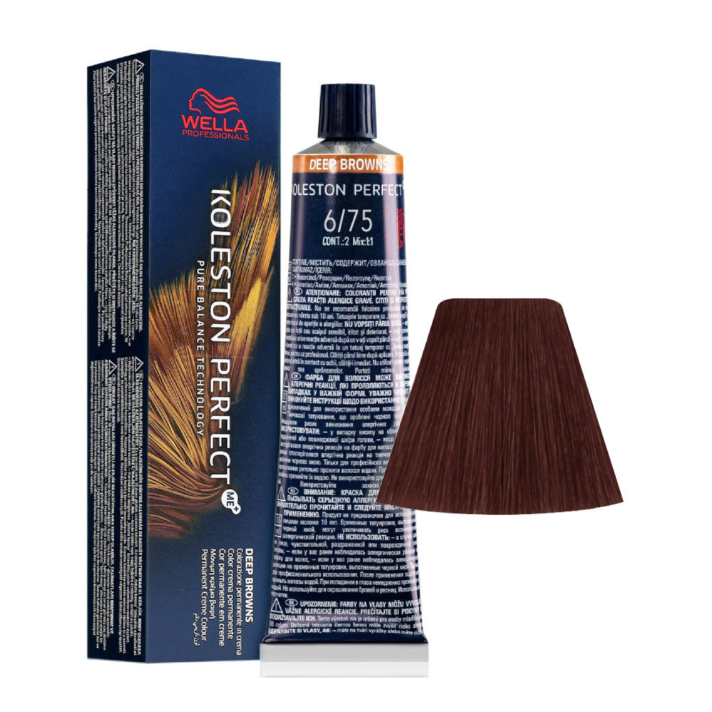 Koleston Perfect ME+ Deep Browns 6/75 — tubo 60 ml e ciocca colore