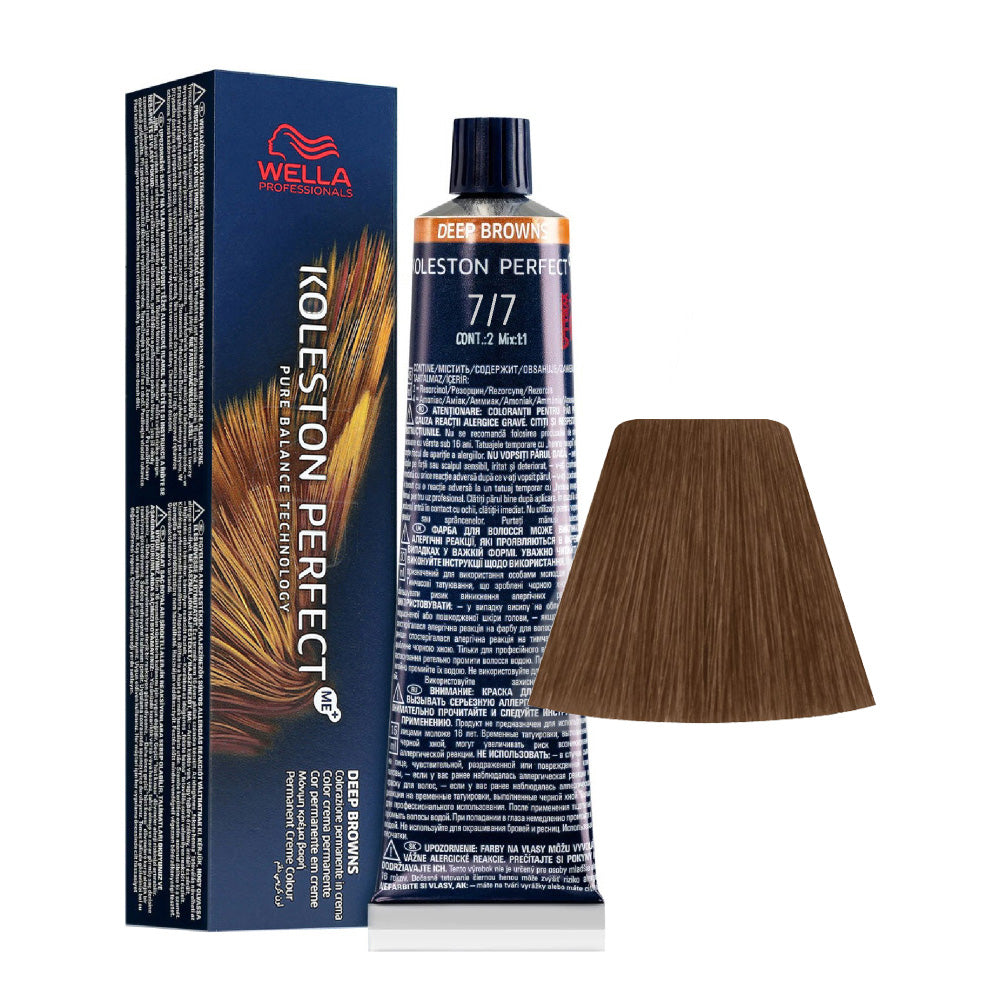 Koleston Perfect ME+ Deep Browns 7/7 — tubo 60 ml e ciocca colore