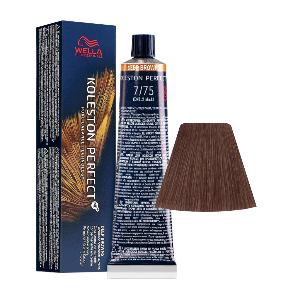 Koleston Perfect ME+ Deep Browns 7/75 — tubo 60 ml e ciocca colore