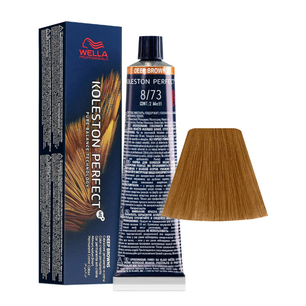 Koleston Perfect ME+ Deep Browns 8/73 — tubo 60 ml e ciocca colore