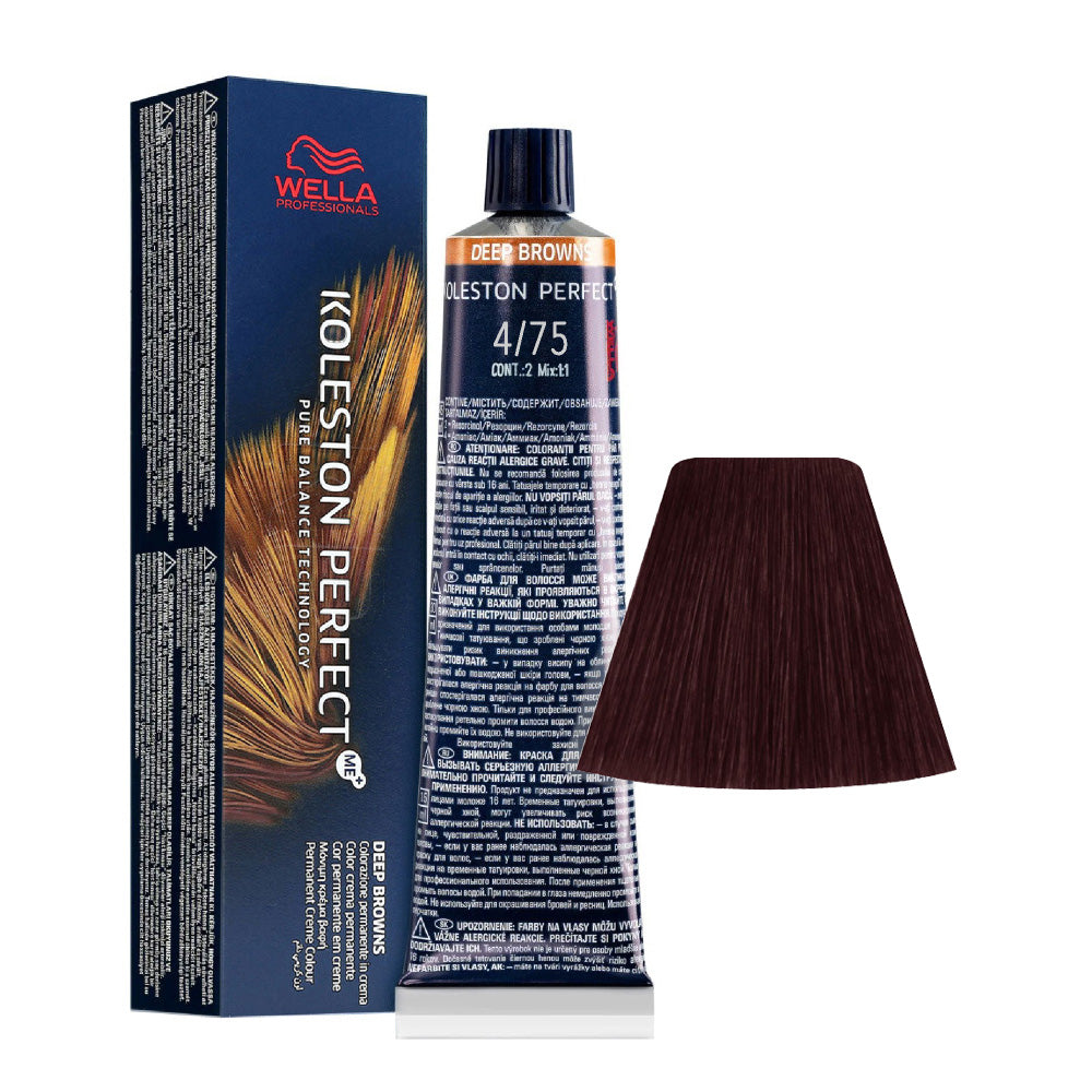Koleston Perfect ME+ Deep Browns 4/75 — tubo 60 ml e ciocca colore