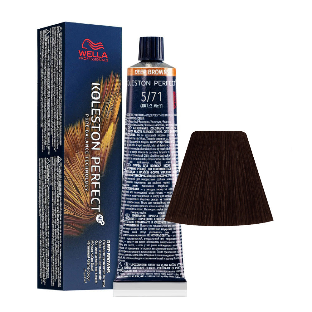 Koleston Perfect ME+ Deep Browns 5/71 — tubo 60 ml e ciocca colore