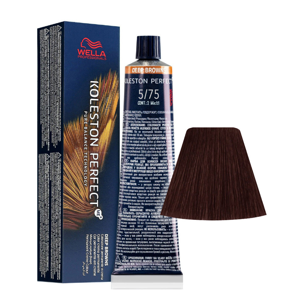 Koleston Perfect ME+ Deep Browns 5/75 — tubo 60 ml e ciocca colore