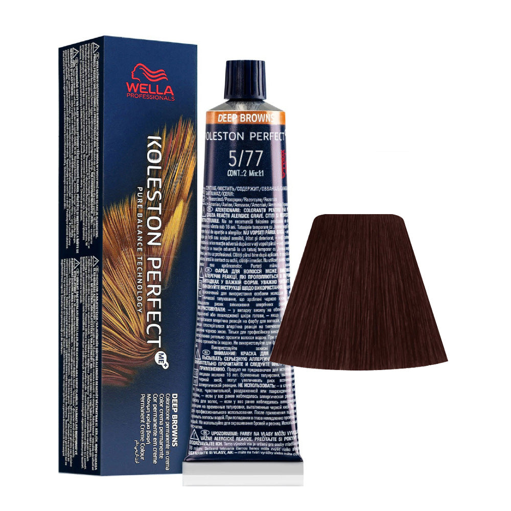 Koleston Perfect ME+ Deep Browns 5/77 — tubo 60 ml e ciocca colore