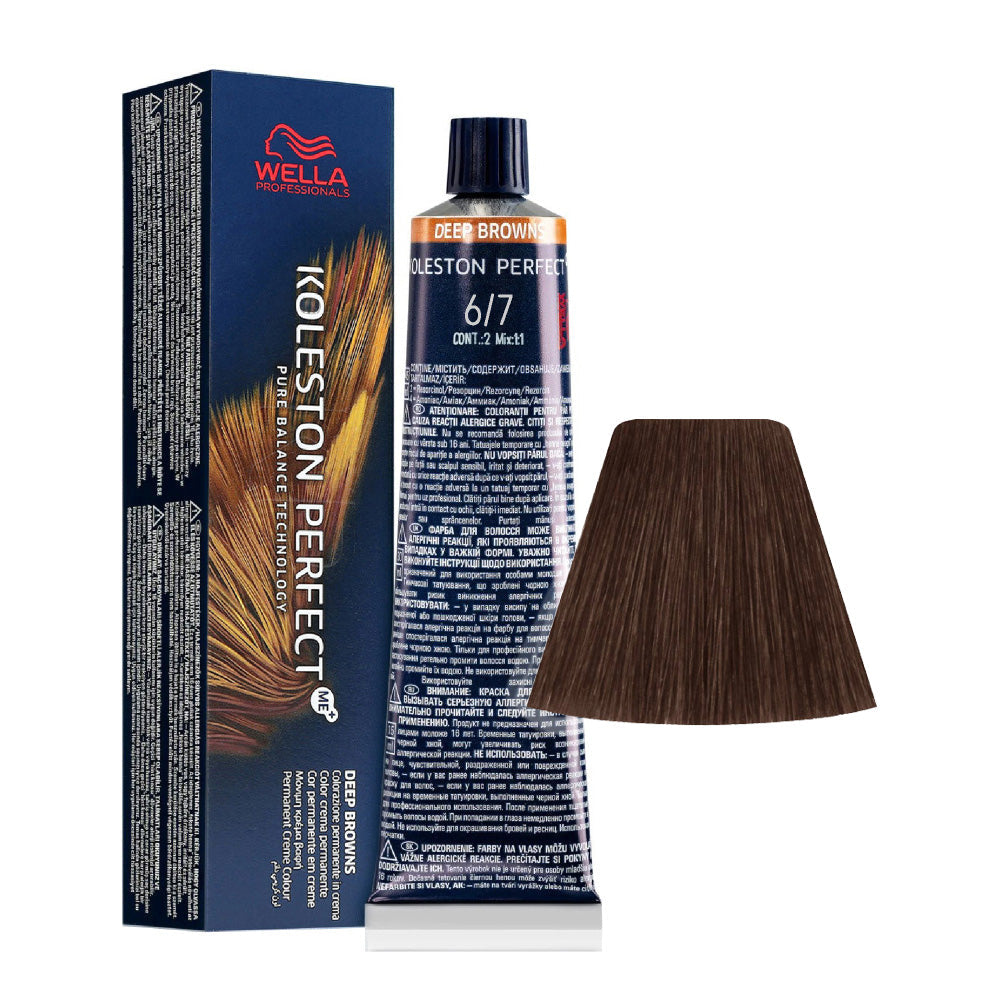Koleston Perfect ME+ Deep Browns 6/7 — tubo 60 ml e ciocca colore