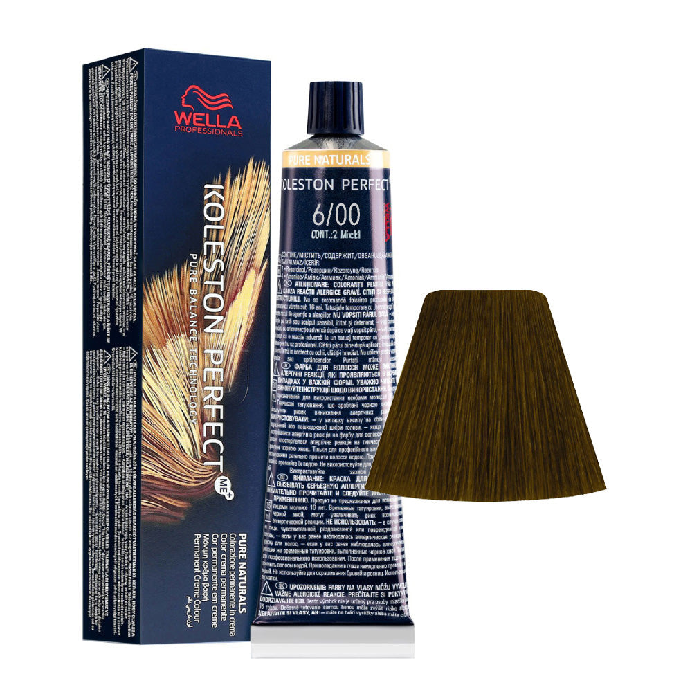 Koleston Perfect ME+ Pure Naturals 6/00 — tubo 60 ml e ciocca colore