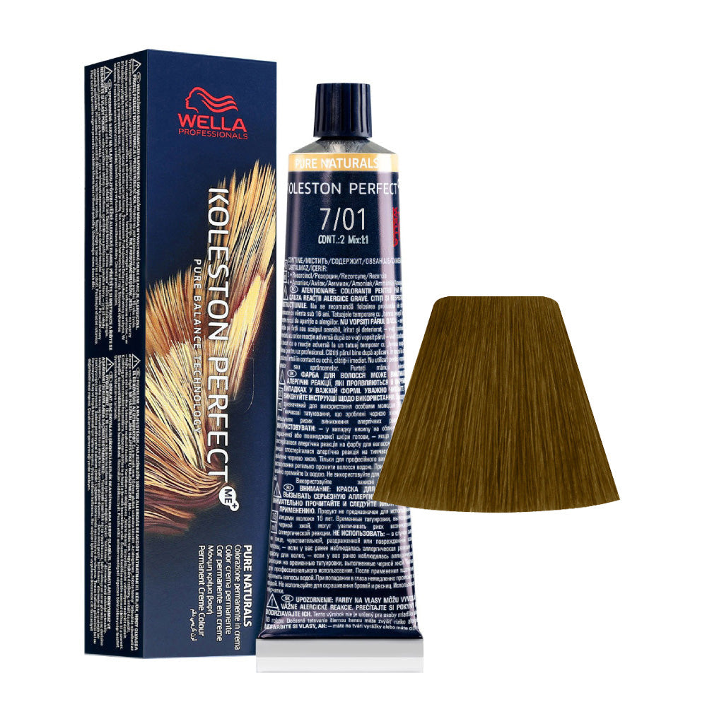 Koleston Perfect ME+ Pure Naturals 7/01 — tubo 60 ml e ciocca colore