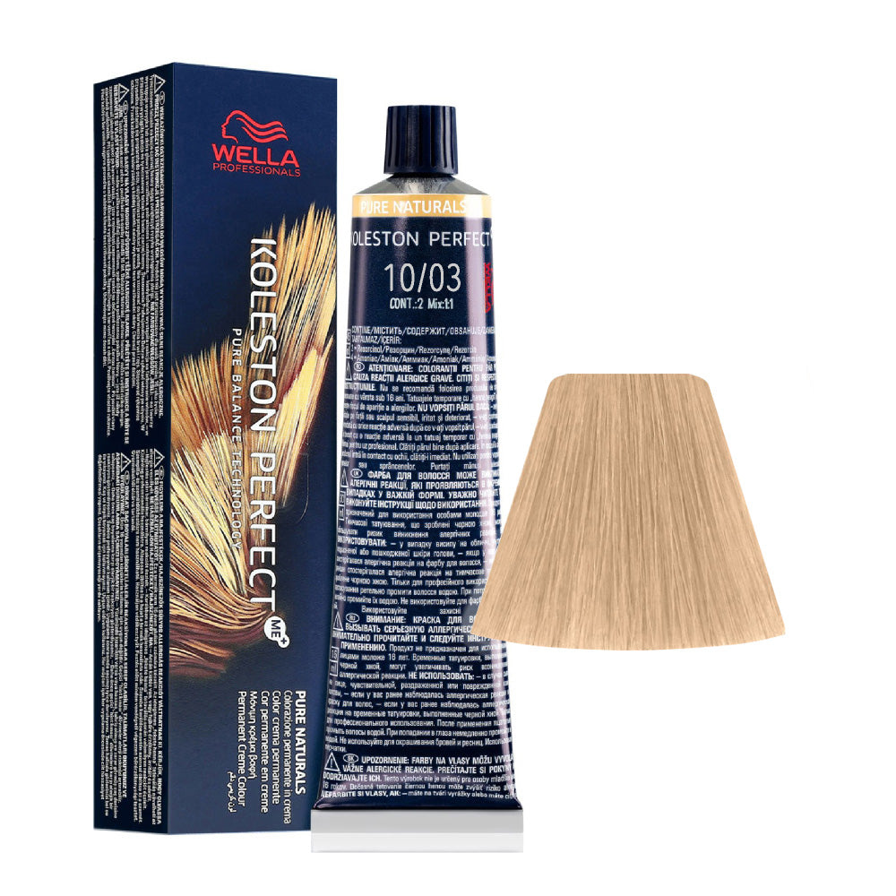 Koleston Perfect ME+ Pure Naturals 10/03 — tubo 60 ml e ciocca colore