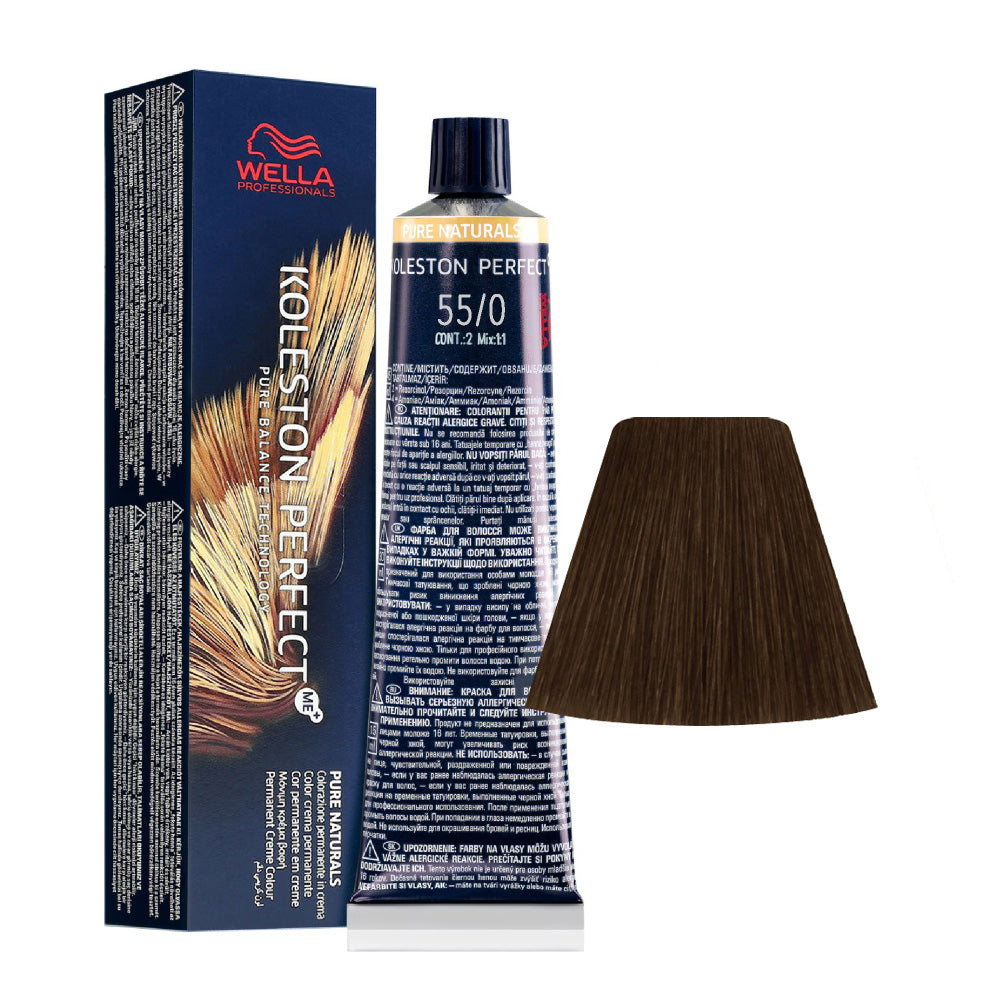 Koleston Perfect ME+ Pure Naturals 55/0 — tubo 60 ml e ciocca colore