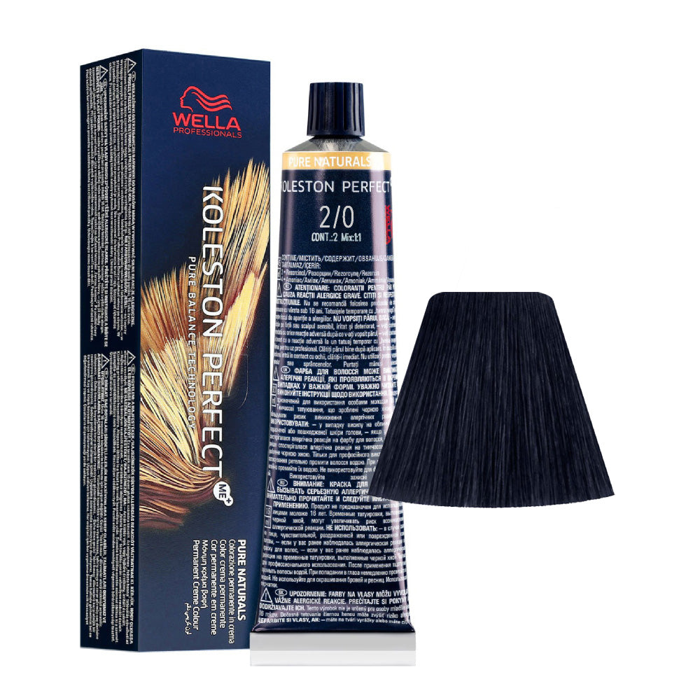 Koleston Perfect ME+ Pure Naturals 2/0 — tubo 60 ml e ciocca colore