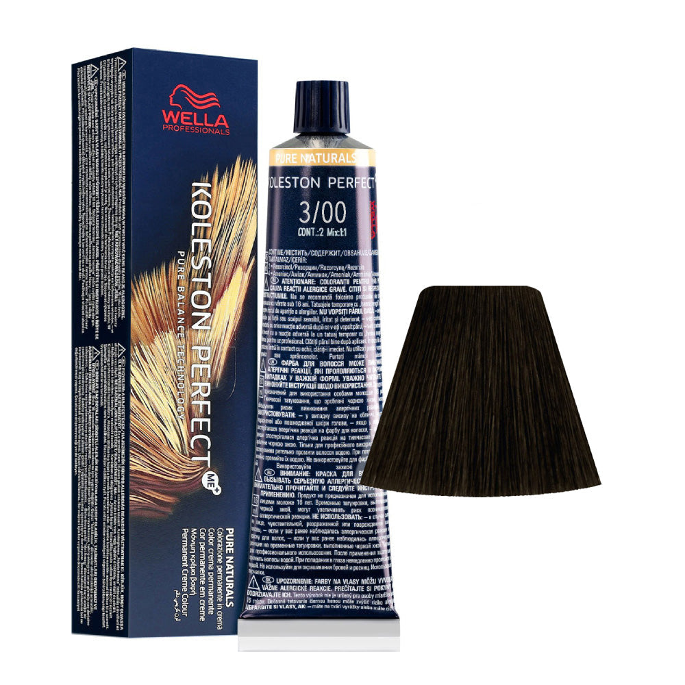 Koleston Perfect ME+ Pure Naturals 3/00 — tubo 60 ml e ciocca colore