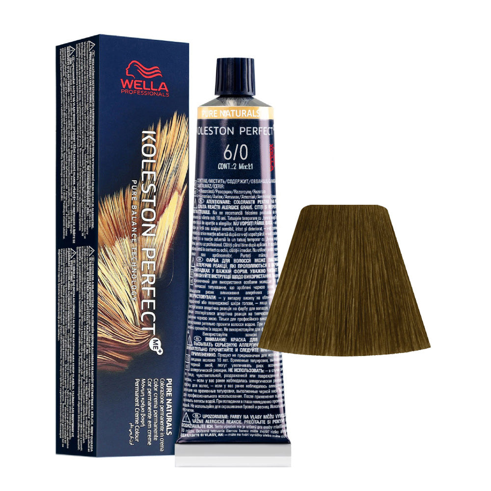 Koleston Perfect ME+ Pure Naturals 6/0 — tubo 60 ml e ciocca colore