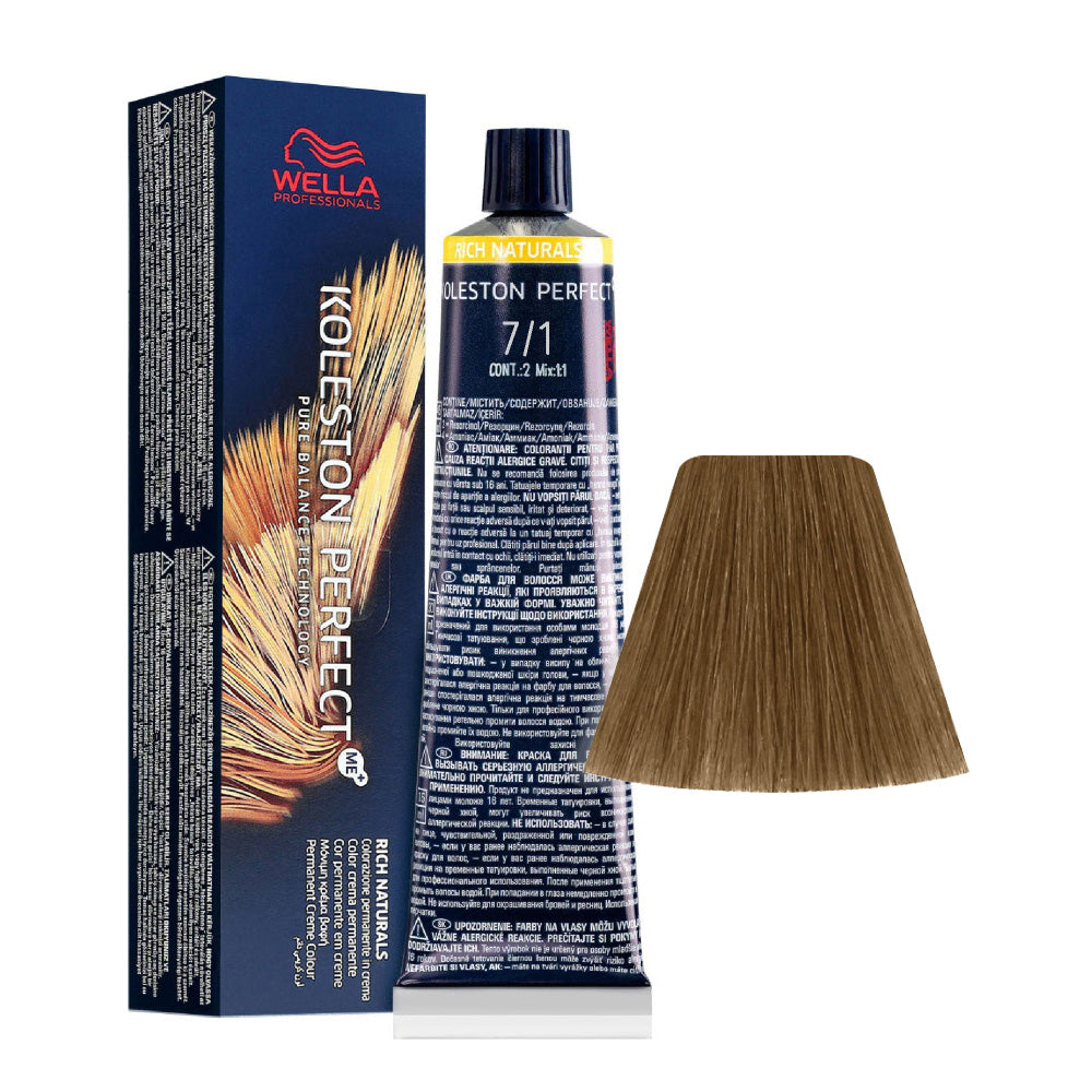 Koleston Perfect ME+ Rich Naturals 7/1 — tubo 60 ml e ciocca colore