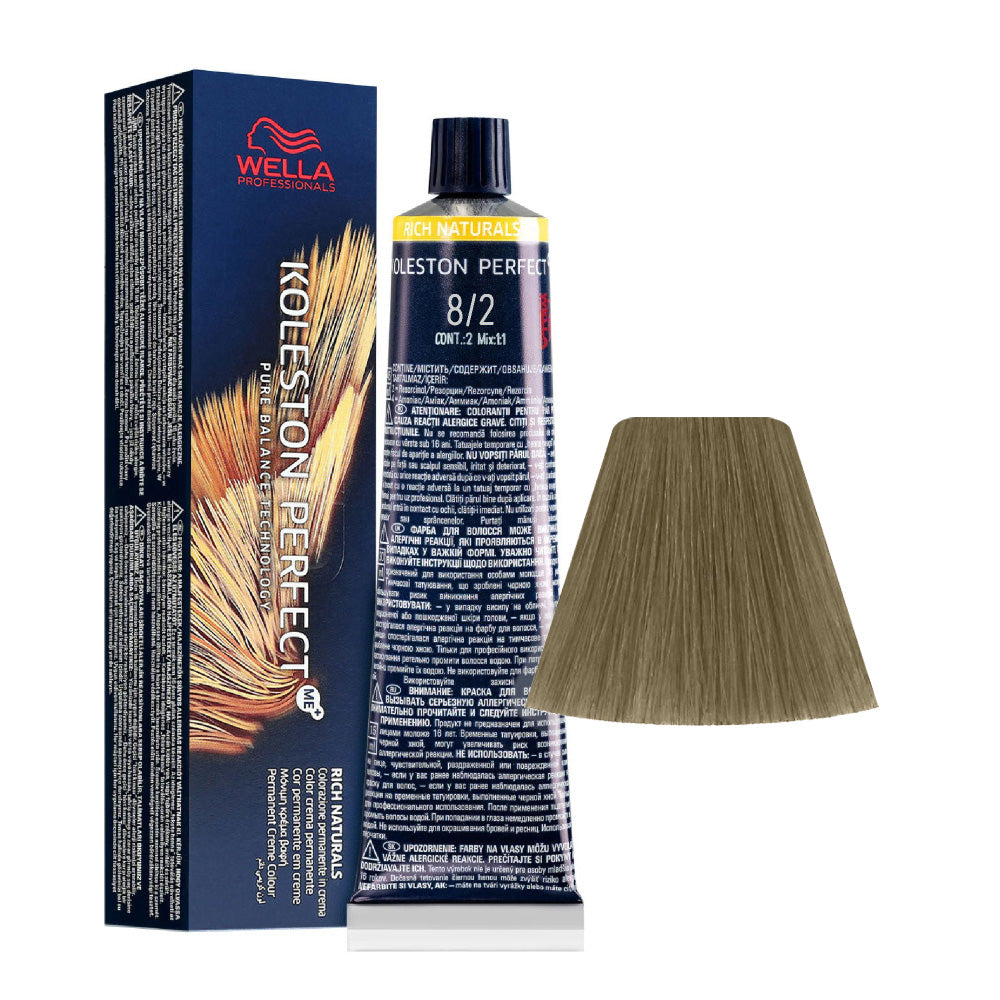 Koleston Perfect ME+ Rich Naturals 8/2 — tubo 60 ml e ciocca colore