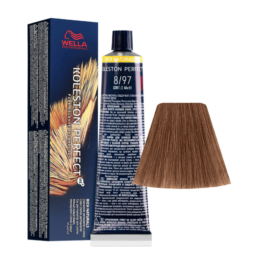 Koleston Perfect ME+ Rich Naturals 8/97 — tubo 60 ml e ciocca colore