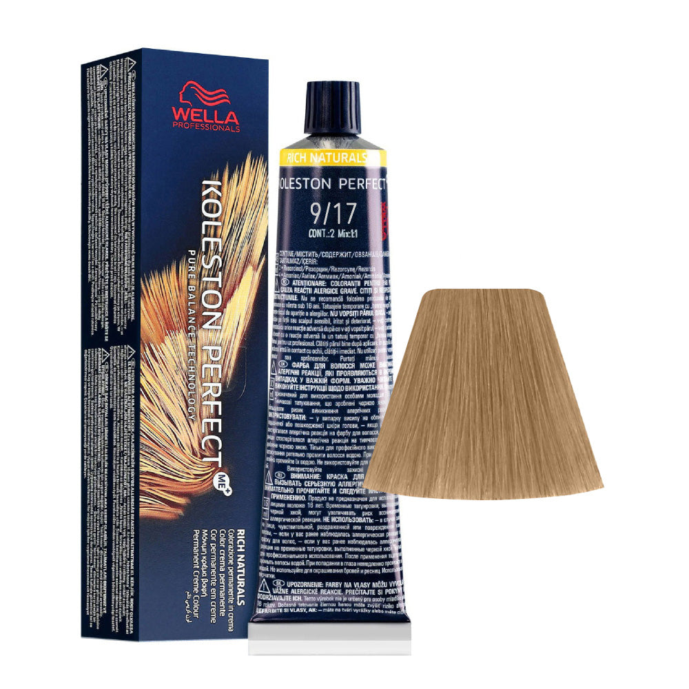 Koleston Perfect ME+ Rich Naturals 9/17 — tubo 60 ml e ciocca colore