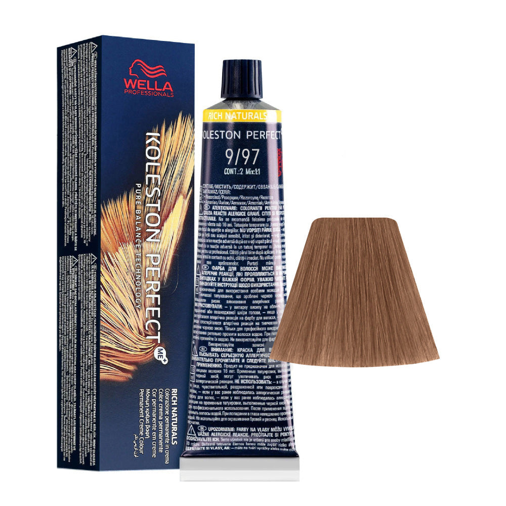 Koleston Perfect ME+ Rich Naturals 9/97 — tubo 60 ml e ciocca colore
